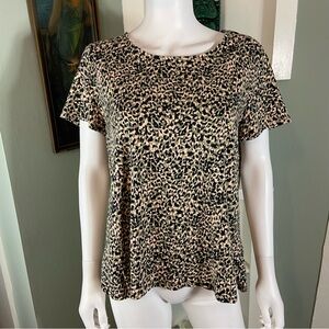 Chico's Sz 2 Leopard Animal Print Short Sleeve Tee T Shirt Blouse Top Large L